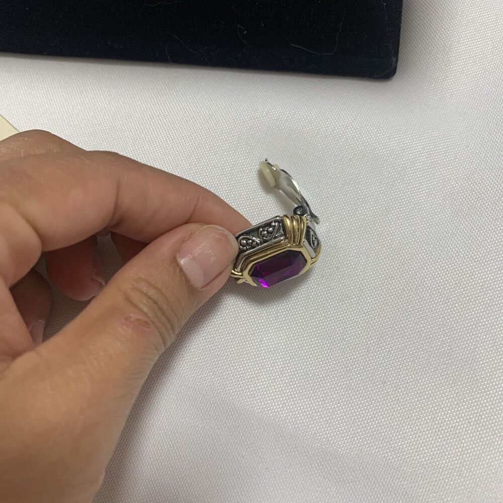 Vintage Carole Two Tones Clip Earrings Designer Jewelry Amethyst Stone - Picture 9 of 16